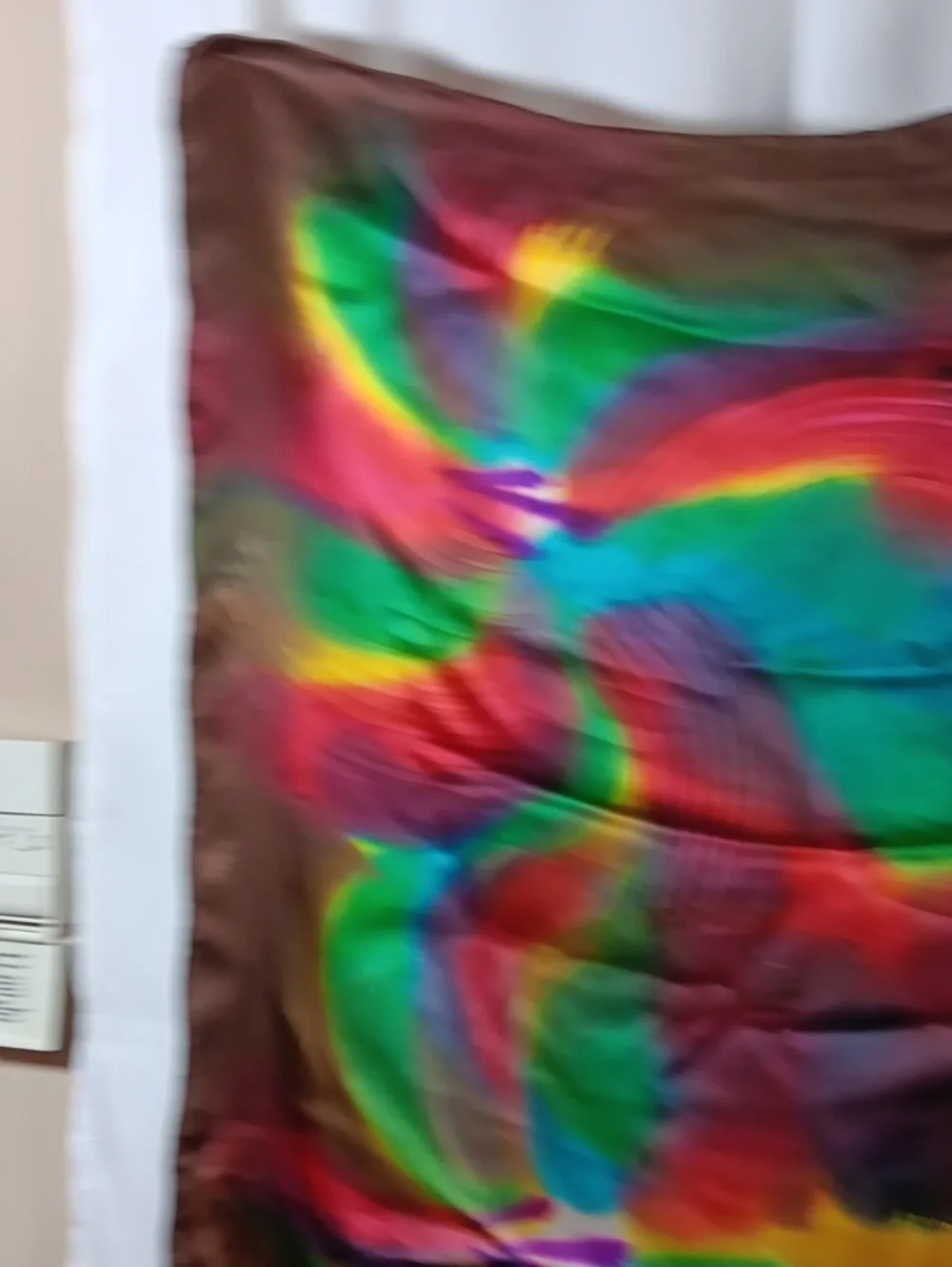 Womens Silk Large Scarf Brown Rainbow Boho Neck Sarong Headscarf Festival